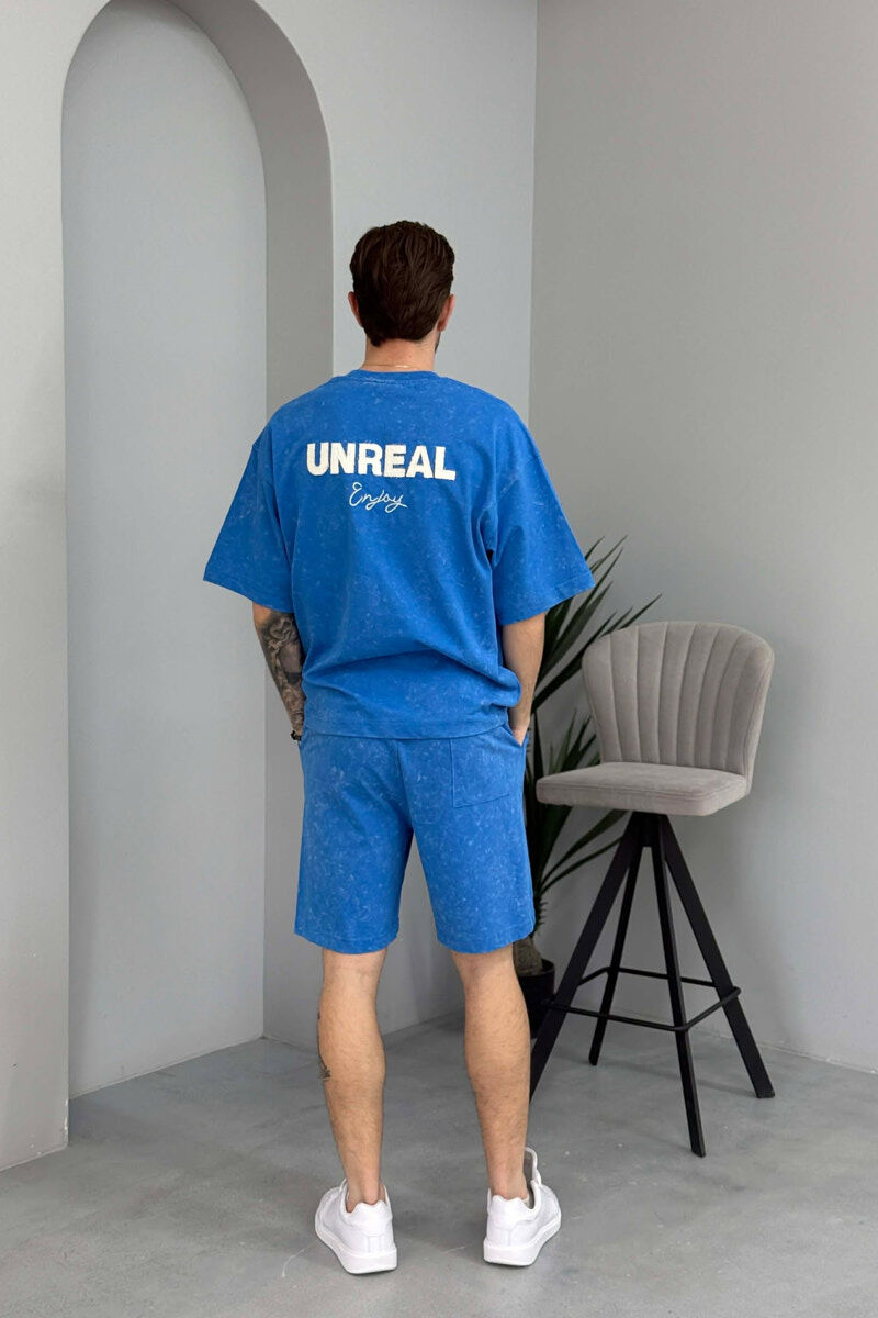 FRONT & BACK SIMPLE WRITTINGS T-SHIRT + SHORTS MEN SET LIGHTBLUE/BZ - 4