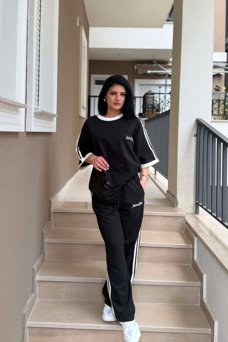 FRONT & BACK T-SHIRT + SWEATPANTS WOMAN SET BLACK/ E ZEZE 