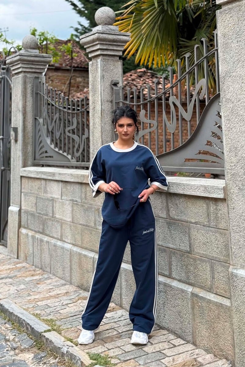 FRONT & BACK T-SHIRT + SWEATPANTS WOMAN SET DARK BLUE/BEE - 1
