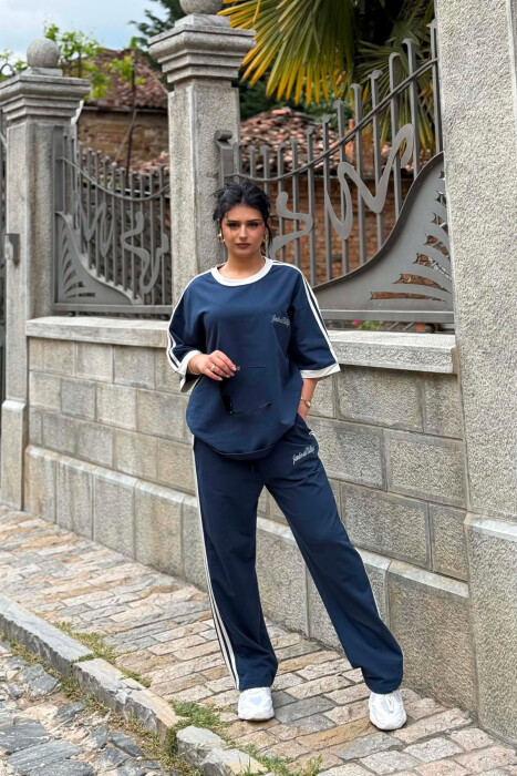 FRONT & BACK T-SHIRT + SWEATPANTS WOMAN SET DARK BLUE/BEE - 2