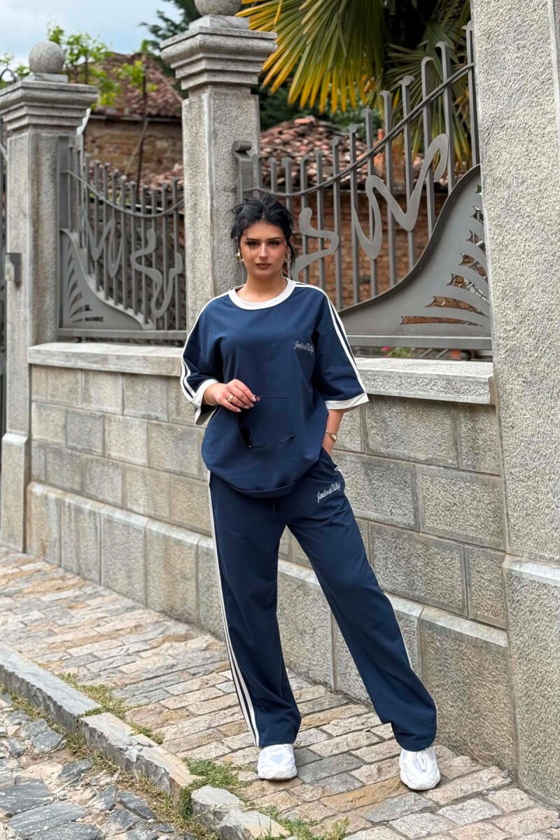 FRONT & BACK T-SHIRT + SWEATPANTS WOMAN SET DARK BLUE/BEE - 2