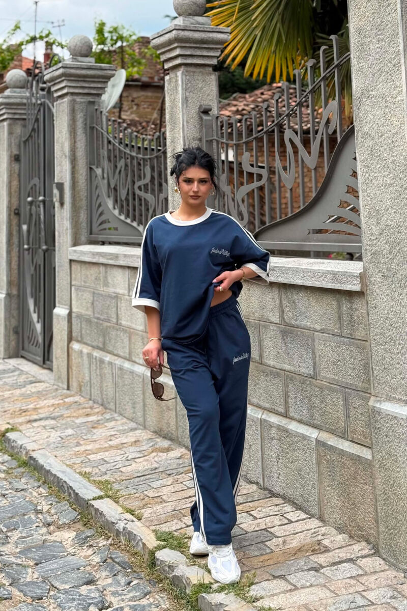 FRONT & BACK T-SHIRT + SWEATPANTS WOMAN SET DARK BLUE/BEE - 4