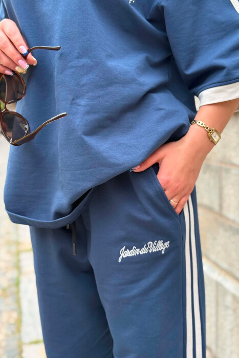 FRONT & BACK T-SHIRT + SWEATPANTS WOMAN SET DARK BLUE/BEE - 6