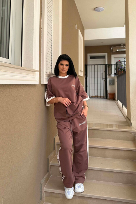 FRONT & BACK T-SHIRT + SWEATPANTS WOMAN SET LIGHT BROWN/KAZB 