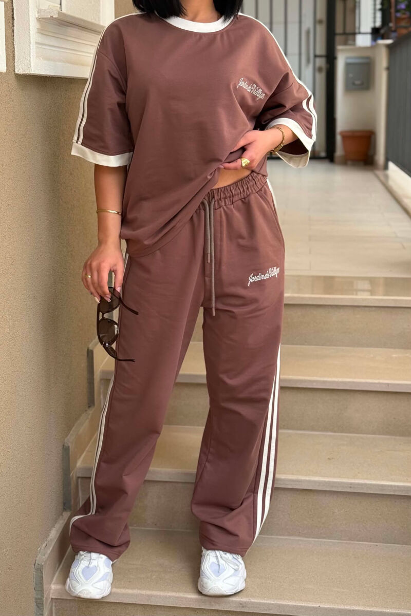 FRONT & BACK T-SHIRT + SWEATPANTS WOMAN SET LIGHT BROWN/KAZB - 2