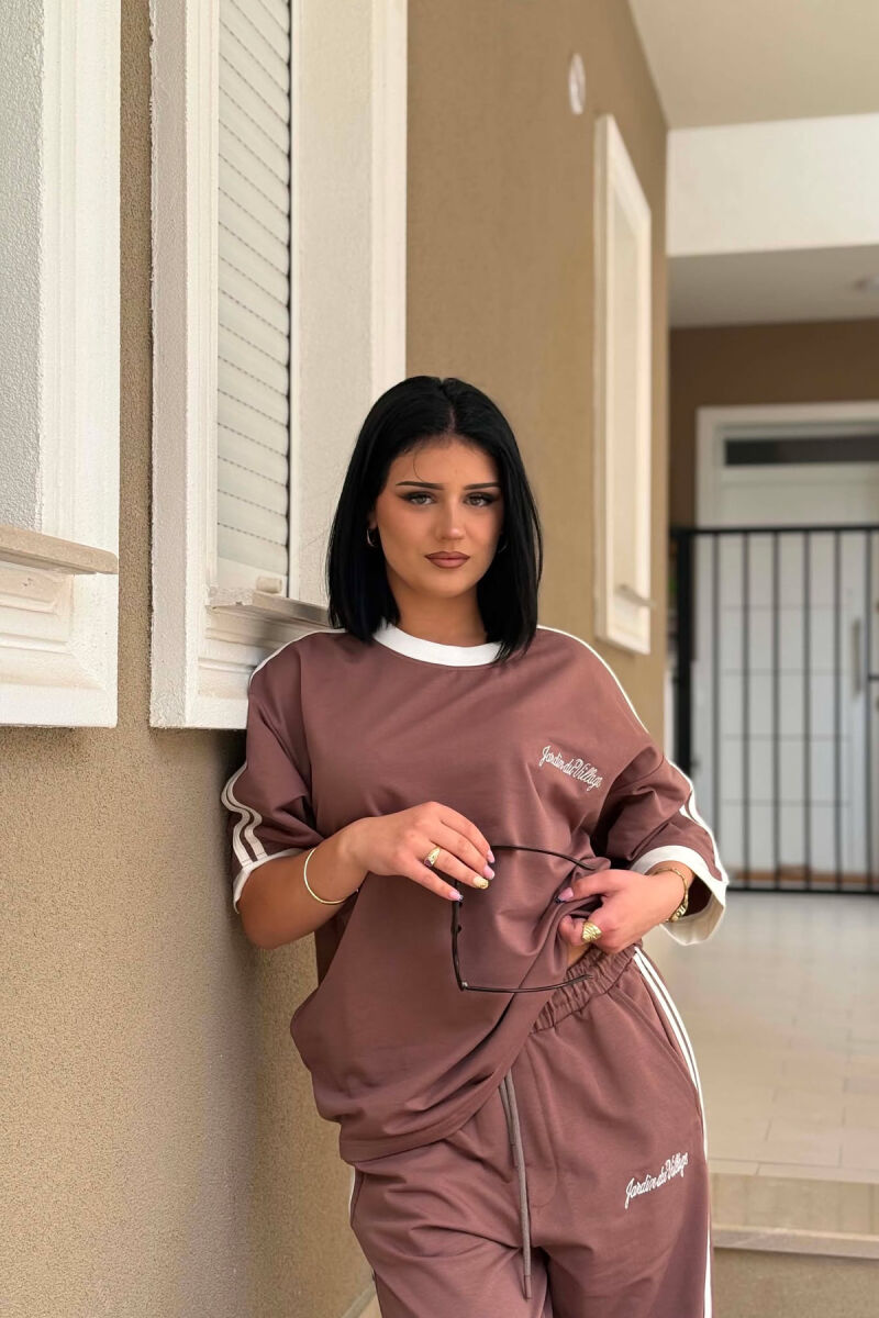FRONT & BACK T-SHIRT + SWEATPANTS WOMAN SET LIGHT BROWN/KAZB - 4