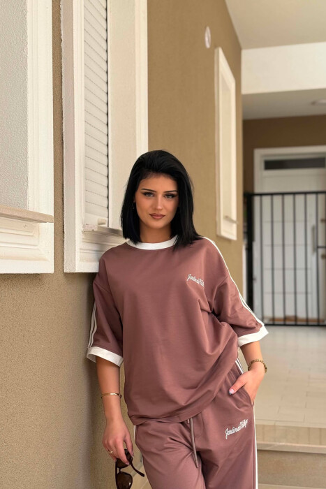 FRONT & BACK T-SHIRT + SWEATPANTS WOMAN SET LIGHT BROWN/KAZB - 5