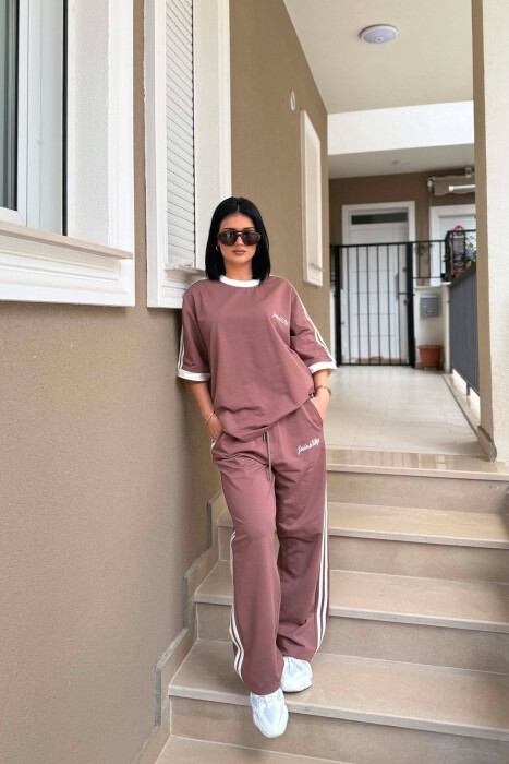 FRONT & BACK T-SHIRT + SWEATPANTS WOMAN SET LIGHT BROWN/KAZB - 6