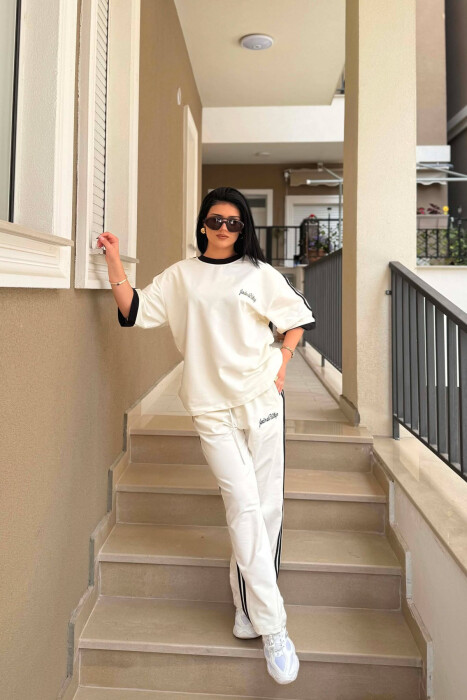 FRONT & BACK T-SHIRT + SWEATPANTS WOMAN SET WHITE-E BARDHE 