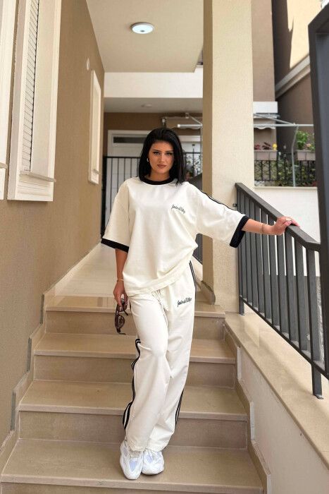 FRONT & BACK T-SHIRT + SWEATPANTS WOMAN SET WHITE-E BARDHE - 2