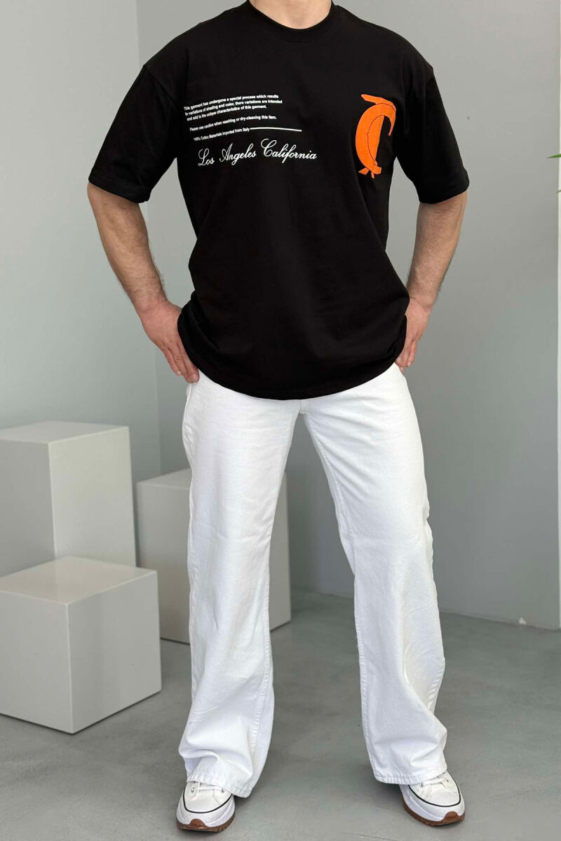FRONT & BACK WRITTINGS LA ROUND NECK MEN T-SHIRT BLACK/ E ZEZE - 4