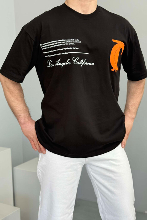 FRONT & BACK WRITTINGS LA ROUND NECK MEN T-SHIRT BLACK/ E ZEZE 