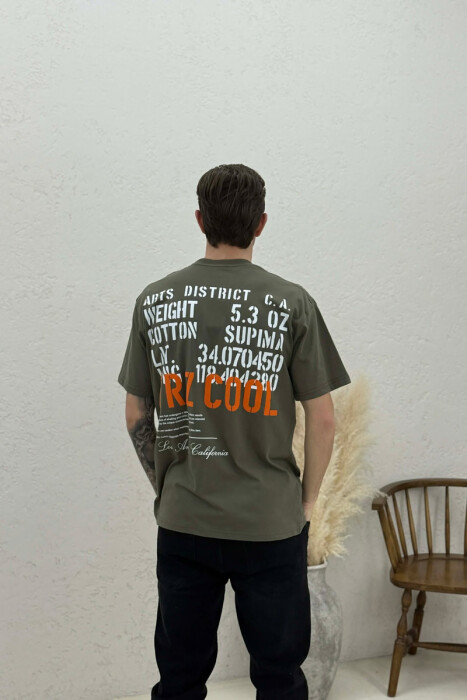 FRONT & BACK WRITTINGS LA ROUND NECK MEN T-SHIRT DARK GREEN/JEE - 4