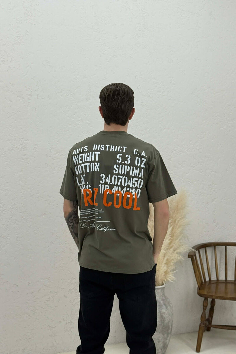 FRONT & BACK WRITTINGS LA ROUND NECK MEN T-SHIRT DARK GREEN/JEE - 4