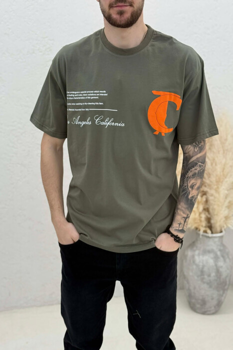 FRONT & BACK WRITTINGS LA ROUND NECK MEN T-SHIRT DARK GREEN/JEE - 3