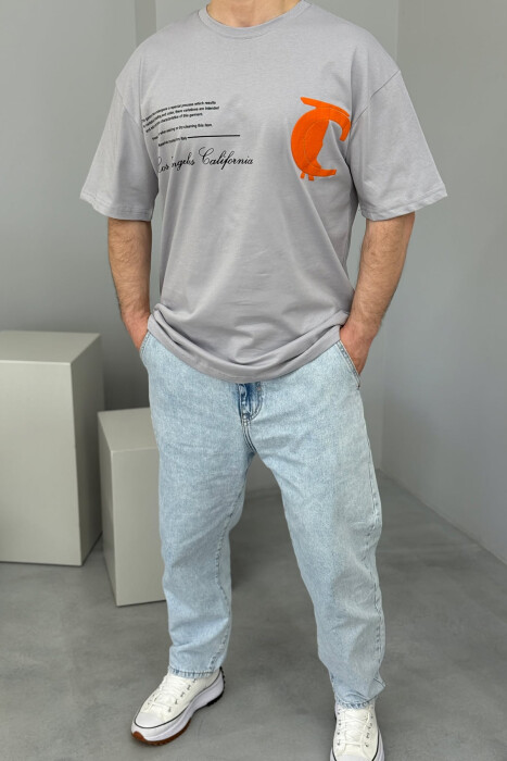 FRONT & BACK WRITTINGS LA ROUND NECK MEN T-SHIRT GREY/GRI - 2