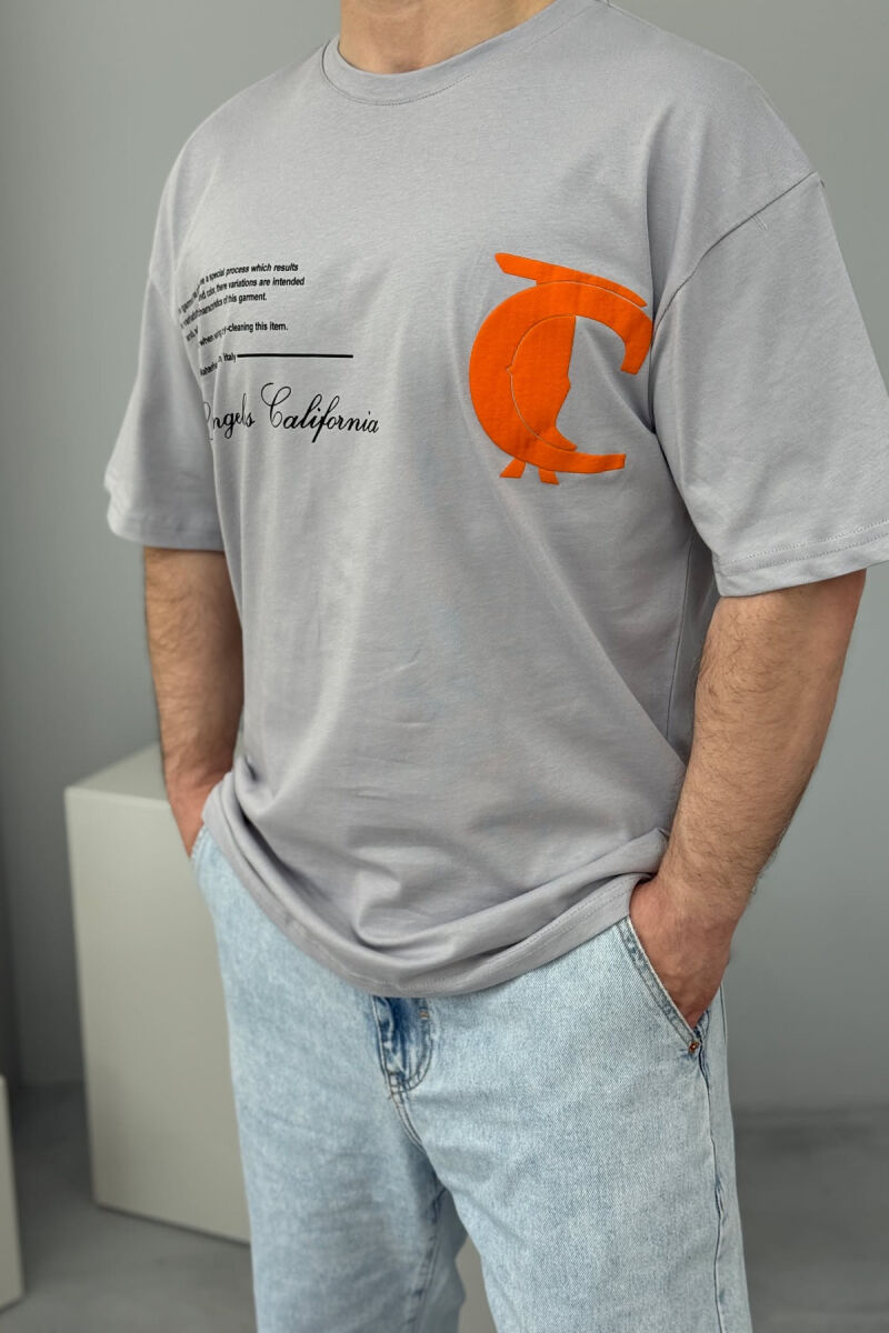FRONT & BACK WRITTINGS LA ROUND NECK MEN T-SHIRT GREY/GRI - 3