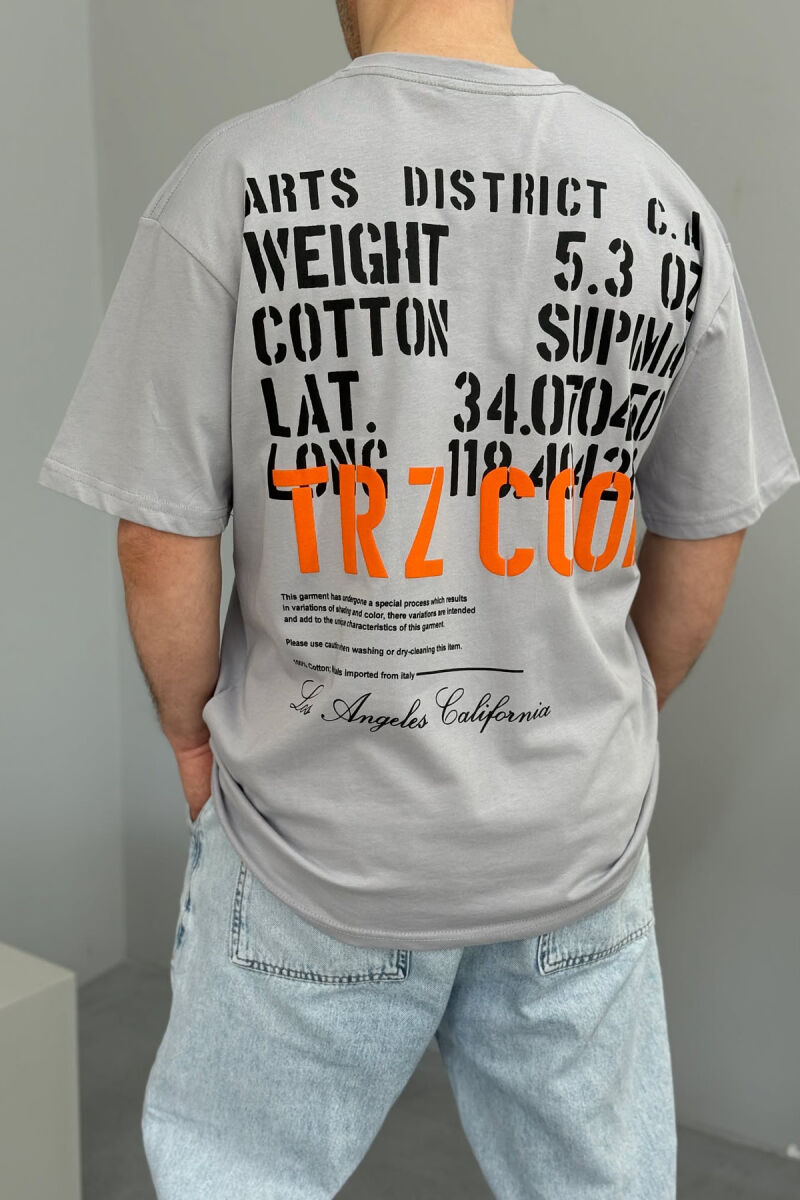 FRONT & BACK WRITTINGS LA ROUND NECK MEN T-SHIRT GREY/GRI - 4