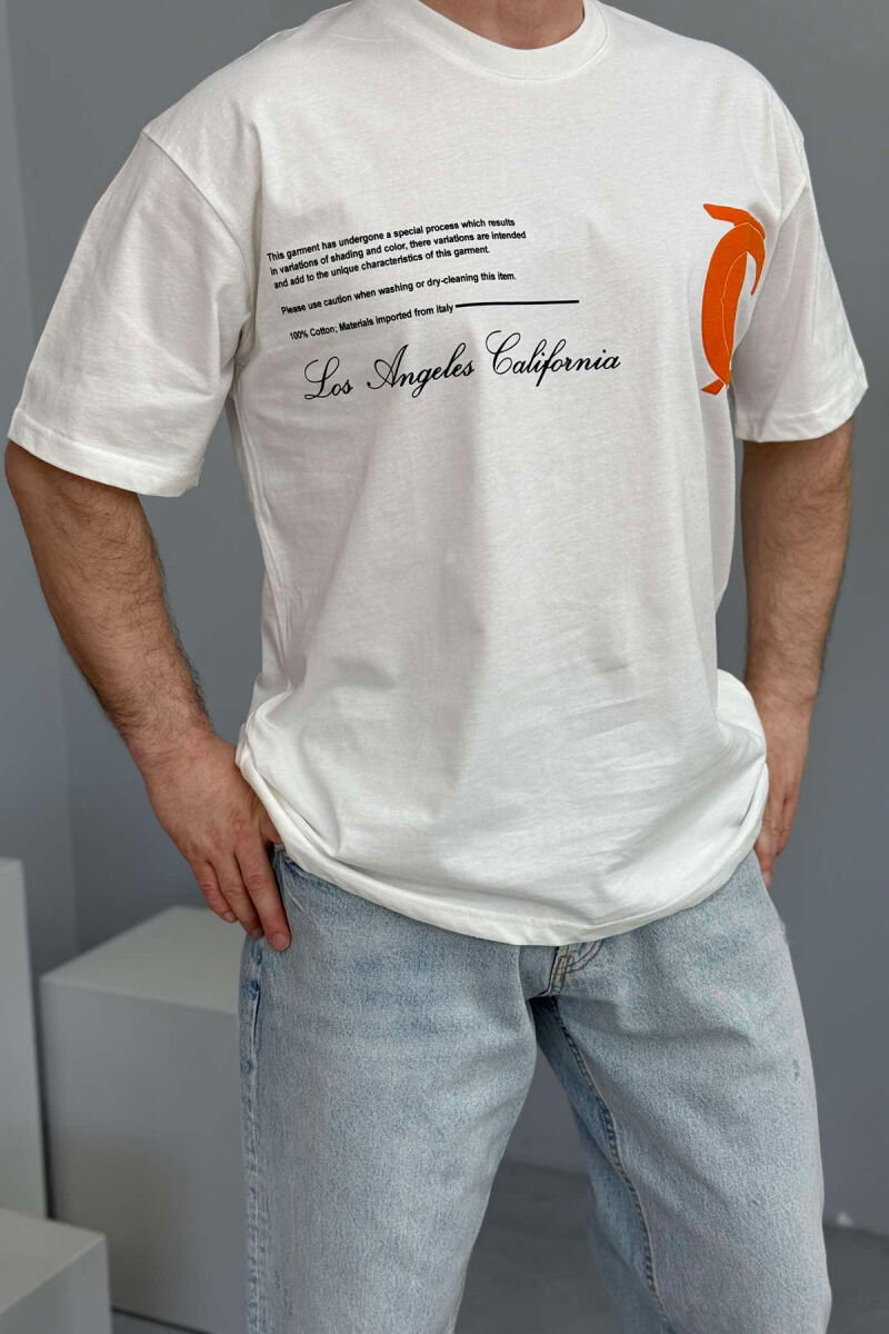 FRONT & BACK WRITTINGS LA ROUND NECK MEN T-SHIRT WHITE-E BARDHE - 1