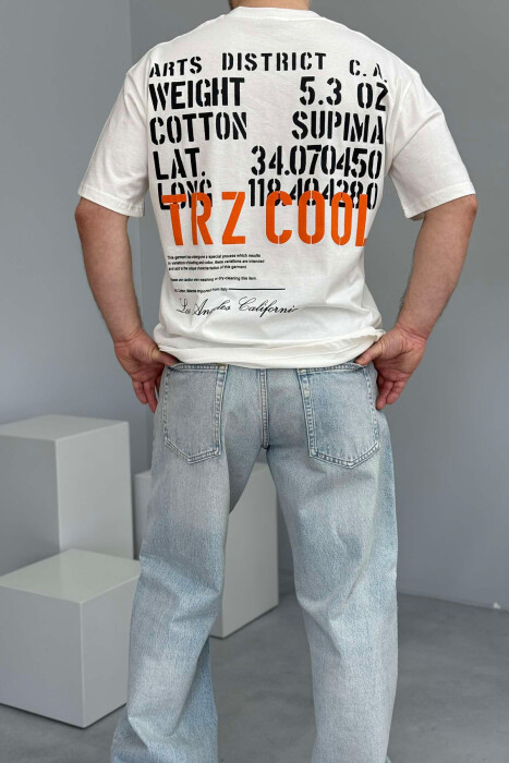 FRONT & BACK WRITTINGS LA ROUND NECK MEN T-SHIRT WHITE-E BARDHE - 2