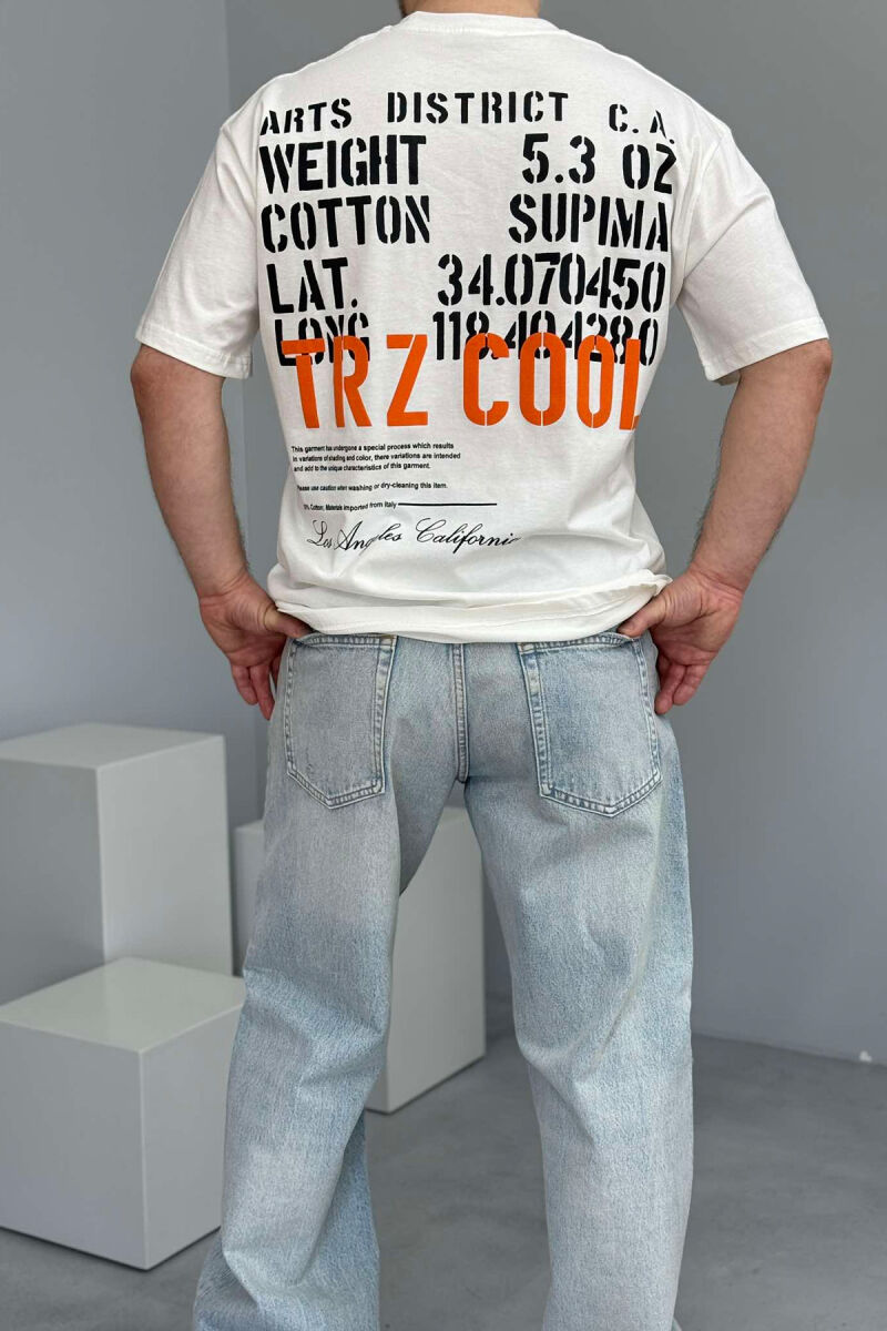 FRONT & BACK WRITTINGS LA ROUND NECK MEN T-SHIRT WHITE-E BARDHE - 2