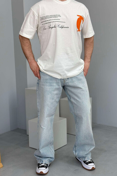 FRONT & BACK WRITTINGS LA ROUND NECK MEN T-SHIRT WHITE-E BARDHE - 3