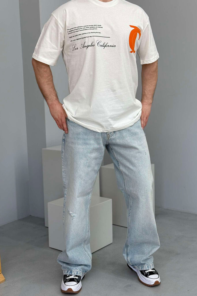 FRONT & BACK WRITTINGS LA ROUND NECK MEN T-SHIRT WHITE-E BARDHE - 3