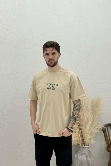 FRONT & BACK WRITTINGS MEN T-SHIRT BEIGE/BEZHE - 