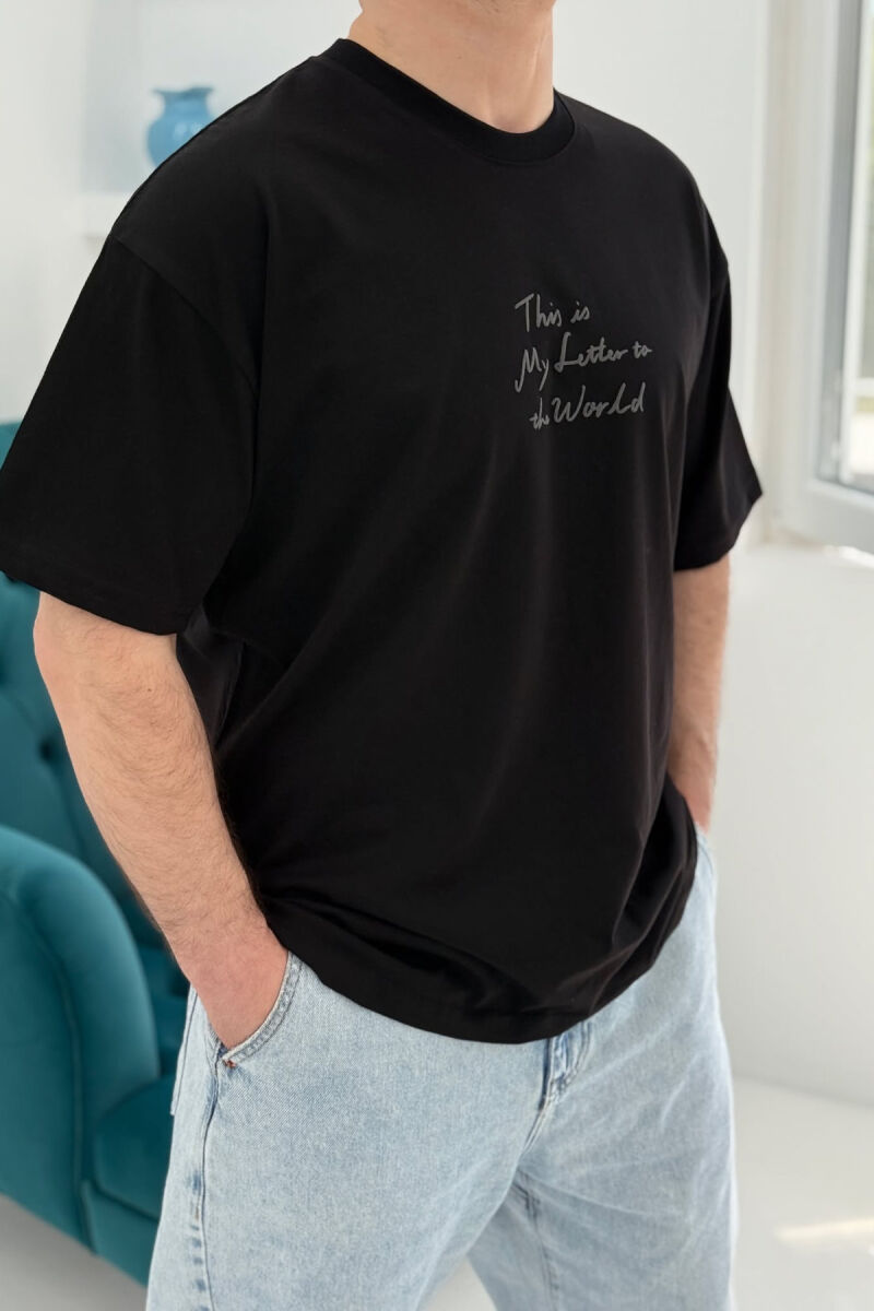 FRONT & BACK WRITTINGS MEN T-SHIRT BLACK/ E ZEZE - 4