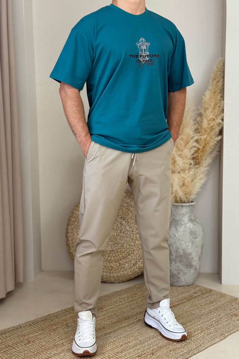 FRONT & BACK WRITTINGS MEN T-SHIRT BLUE STONE/GK - 1