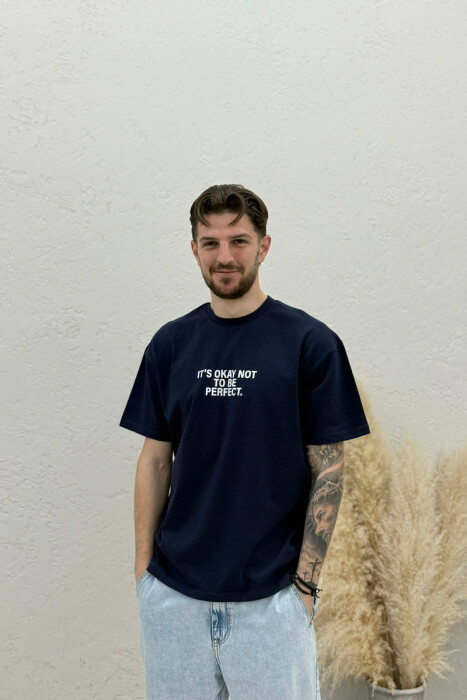 T-SHIRT ME SHKRIME PARA & PAS PER MESHKUJ NE NGJYRE BLU - 