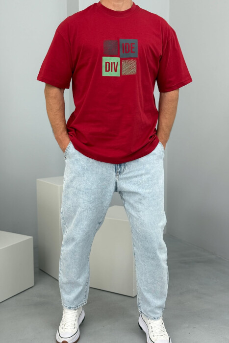 FRONT & BACK WRITTINGS MEN T-SHIRT BURGUNDY/VISHNJE 