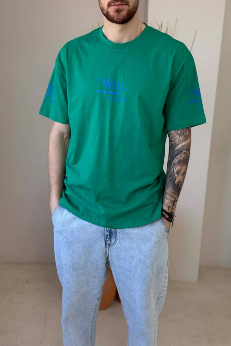 FRONT & BACK WRITTINGS MEN T-SHIRT GREEN/JESHILE - KLAUDIO FASHION