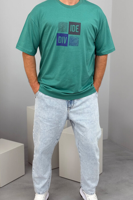 FRONT & BACK WRITTINGS MEN T-SHIRT GREEN/JESHILE 