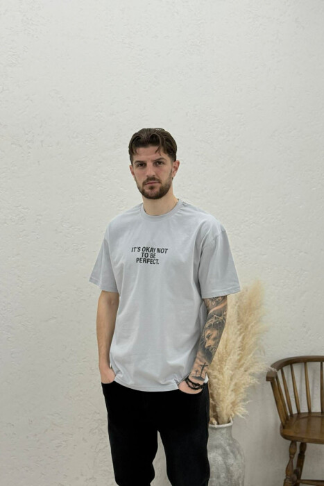 T-SHIRT ME SHKRIME PARA & PAS PER MESHKUJ NE NGJYRE GRI - 