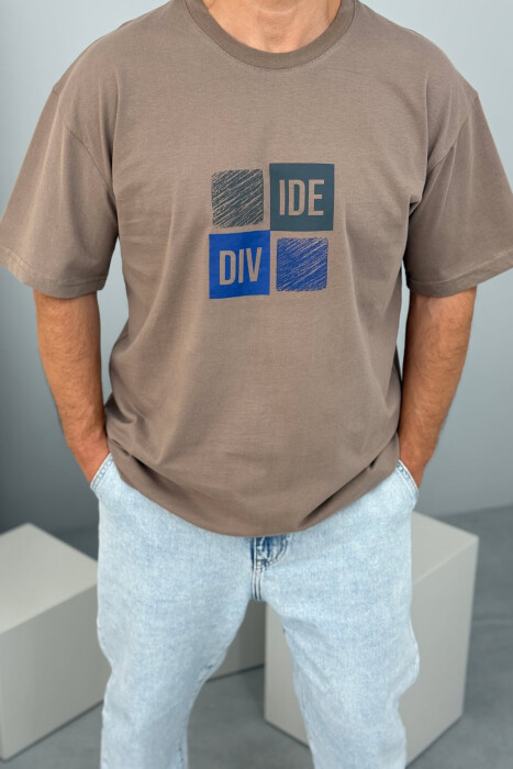 FRONT & BACK WRITTINGS MEN T-SHIRT LIGHT BROWN/KAZB - 2