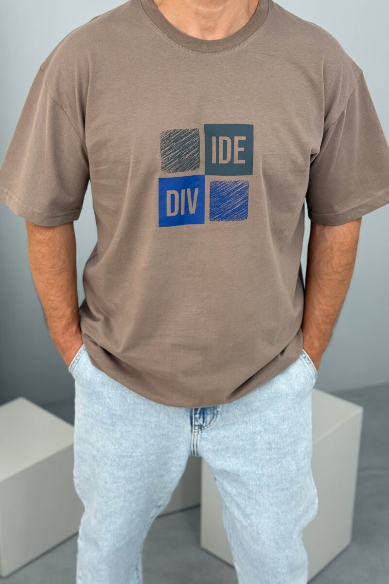 FRONT & BACK WRITTINGS MEN T-SHIRT LIGHT BROWN/KAZB - 2