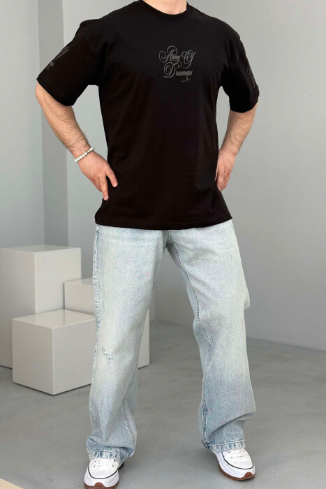 FRONT & BACK WRITTINGS ROUND NECK MEN T-SHIRT BLACK/ E ZEZE - 2