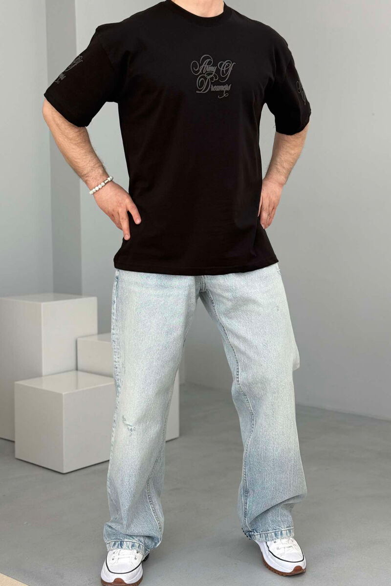 FRONT & BACK WRITTINGS ROUND NECK MEN T-SHIRT BLACK/ E ZEZE - 2