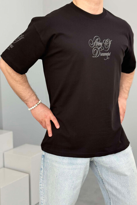 FRONT & BACK WRITTINGS ROUND NECK MEN T-SHIRT BLACK/ E ZEZE 