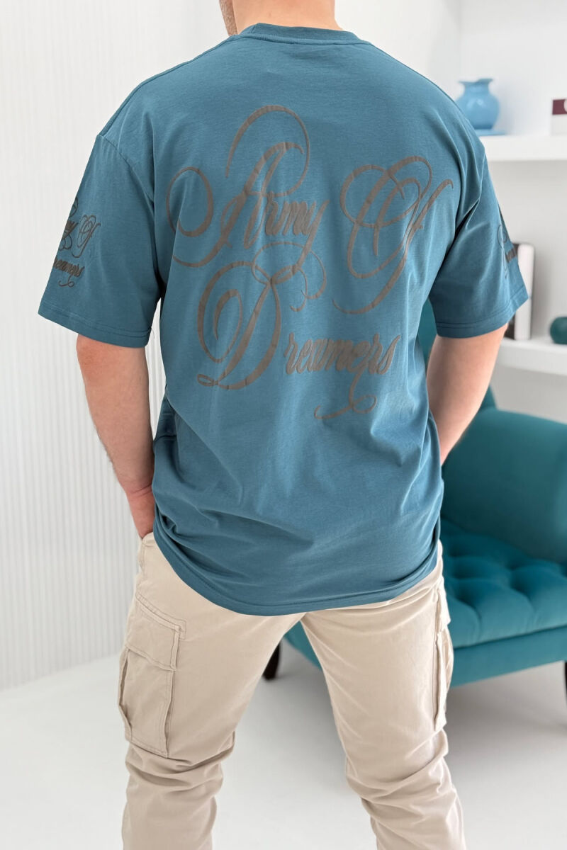 FRONT & BACK WRITTINGS ROUND NECK MEN T-SHIRT BLUE STONE/GK - 4