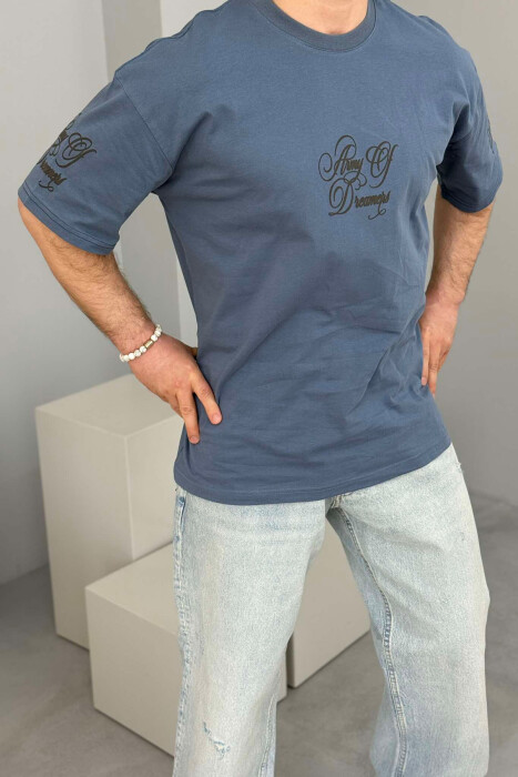 FRONT & BACK WRITTINGS ROUND NECK MEN T-SHIRT LIGHTBLUE/BZ 