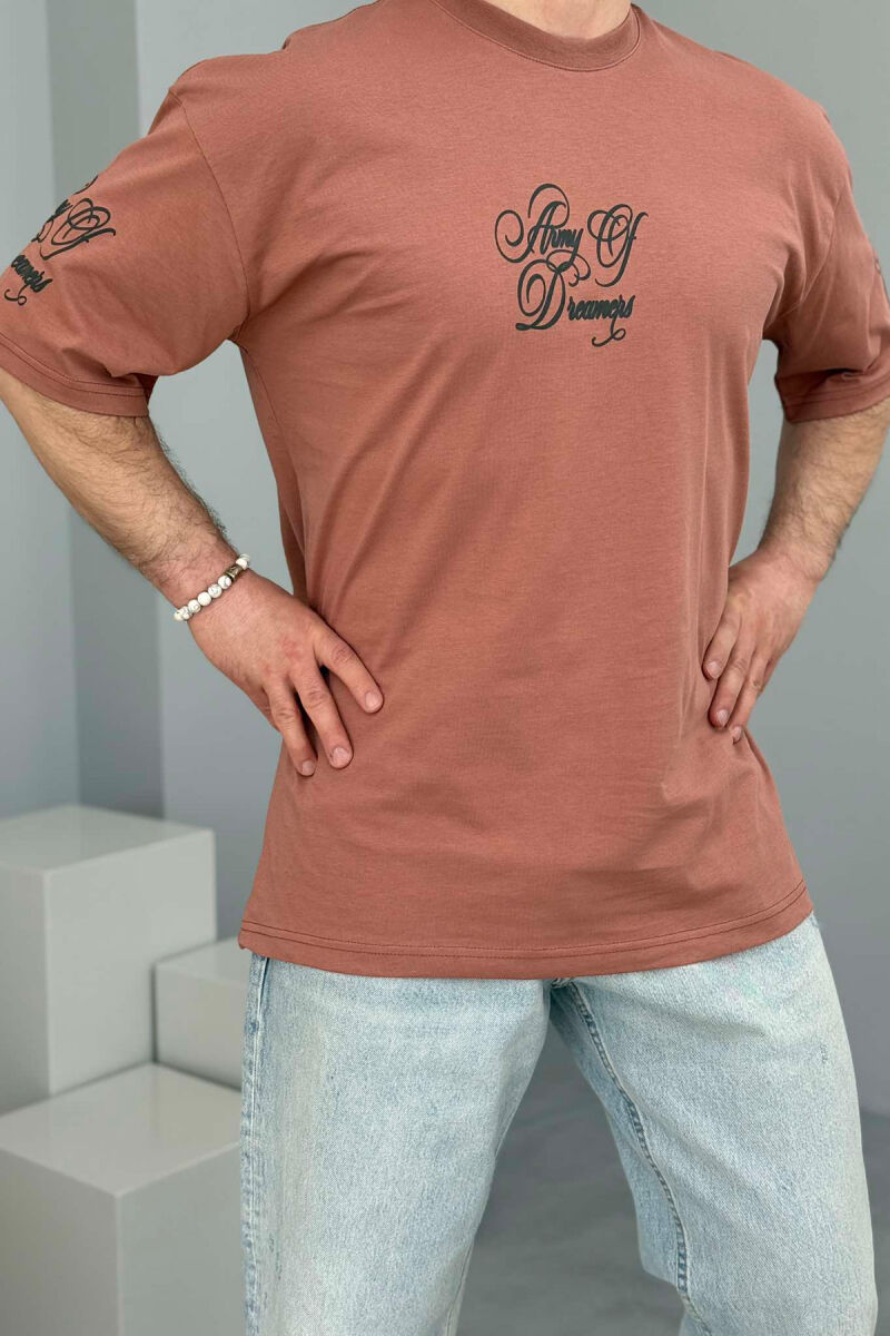 FRONT & BACK WRITTINGS ROUND NECK MEN T-SHIRT POWDER/PUDER - 1