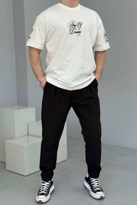 FRONT & BACK WRITTINGS ROUND NECK MEN T-SHIRT WHITE-E BARDHE - 2