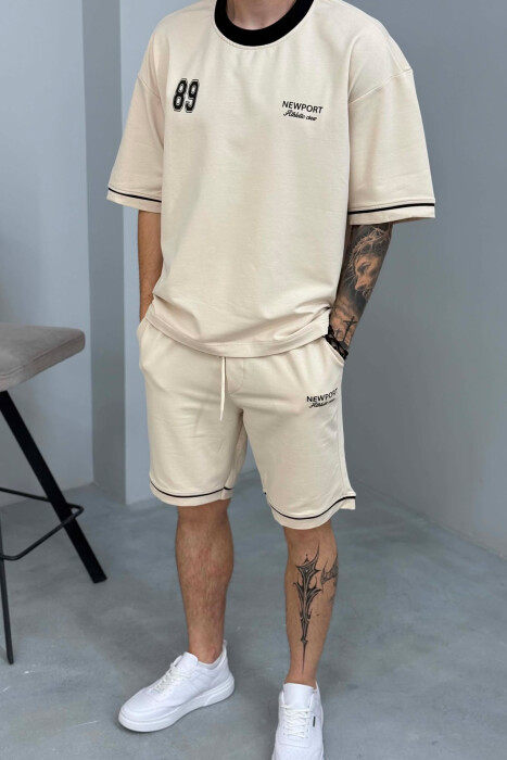 FRONT & BACK WRITTINGS T-SHIRT + SHORTS MEN SET BEIGE/BEZHE - 2