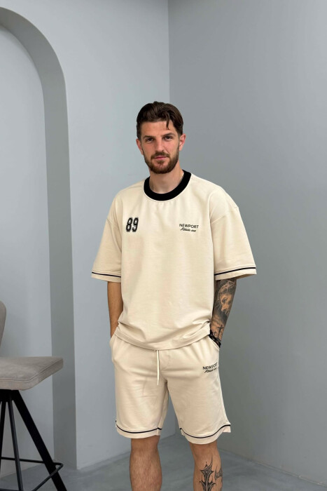 FRONT & BACK WRITTINGS T-SHIRT + SHORTS MEN SET BEIGE/BEZHE - 3