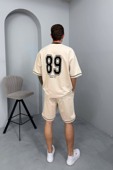 FRONT & BACK WRITTINGS T-SHIRT + SHORTS MEN SET BEIGE/BEZHE - 4