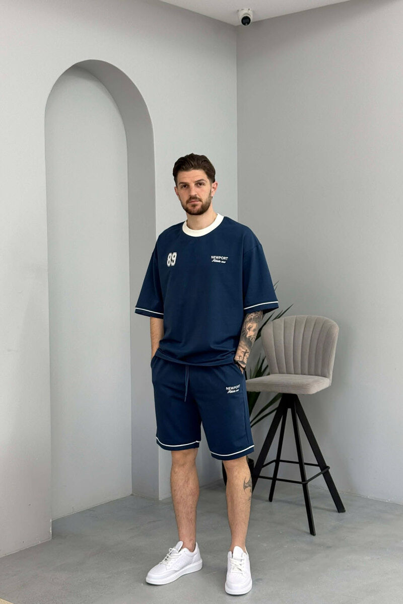 FRONT & BACK WRITTINGS T-SHIRT + SHORTS MEN SET BLUE/BLU - 1