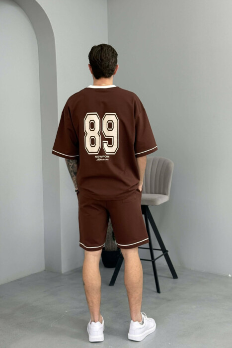 FRONT & BACK WRITTINGS T-SHIRT + SHORTS MEN SET BROWN/KAFE - 4