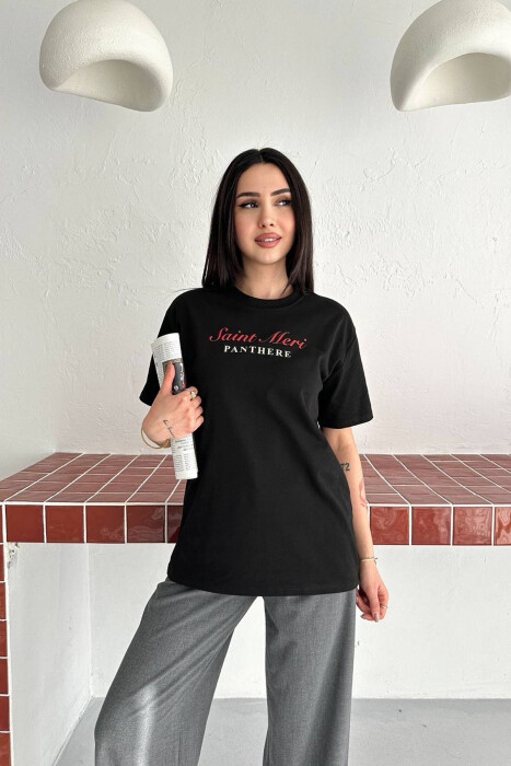 FRONT & BACK WRITTINGS WOMAN T-SHIRT BLACK/ E ZEZE - KLAUDIO FASHION